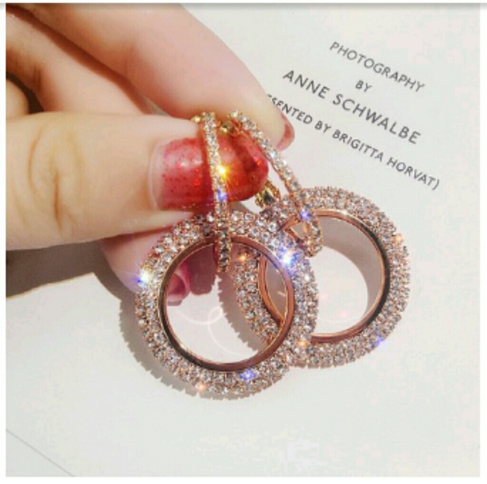 Rose Gold plated 2 Pc crystal hoop earrings